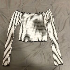 Striped Black and White Off-Shoulder Top